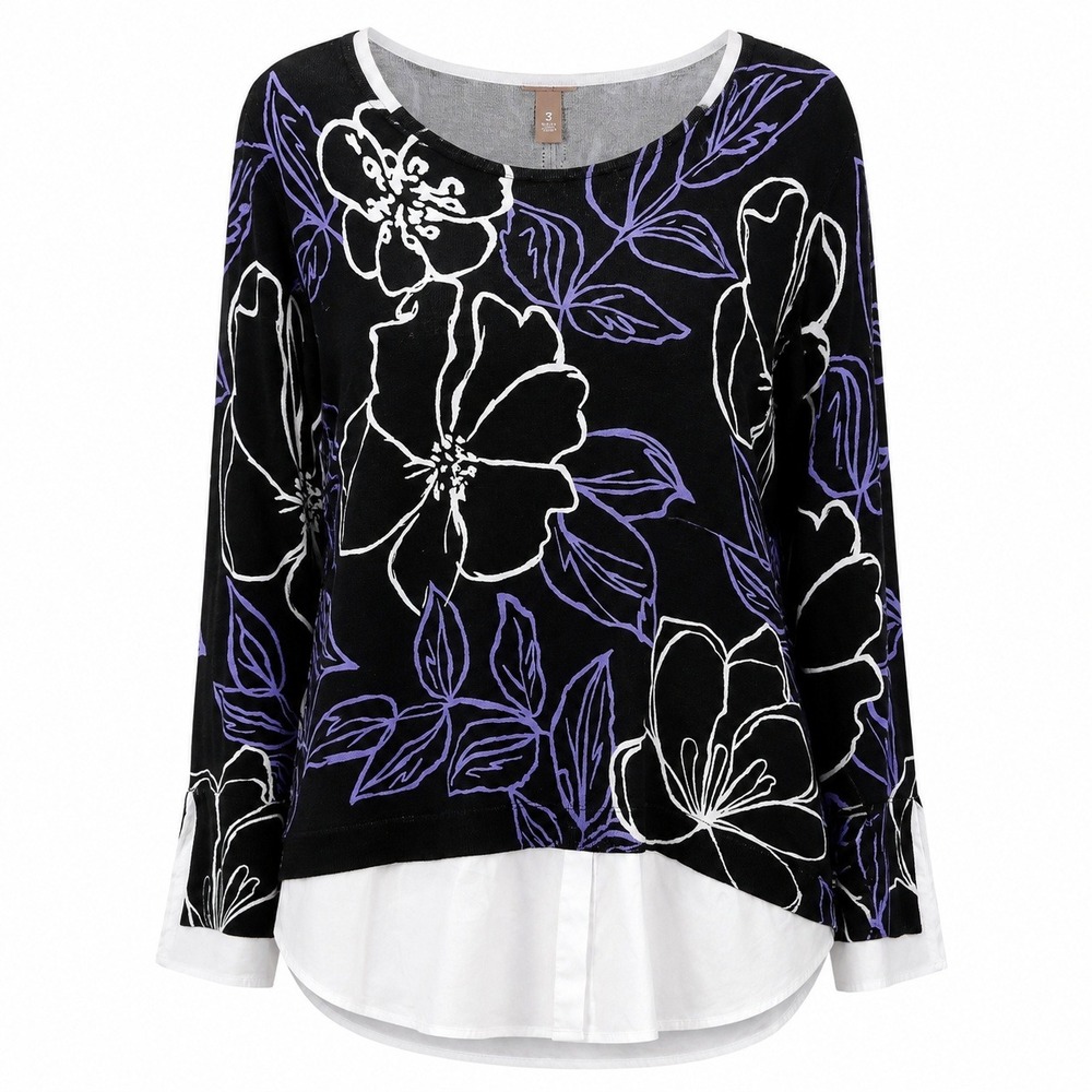 Chicos Size 3 Coastal Chic Floral Layered Hem Sweater Women XL Cottagecore